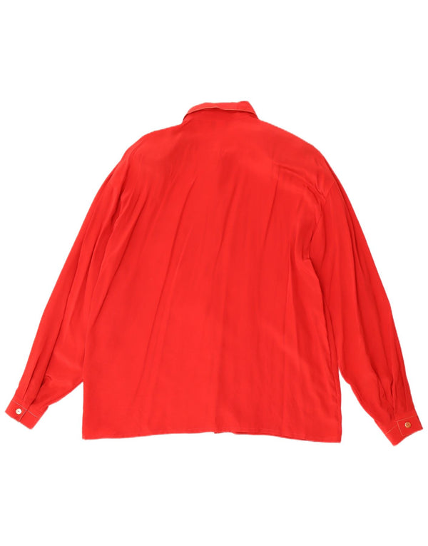 Camicia regolare a maniche lunghe da donna vintage IT 46 grande seta rossa