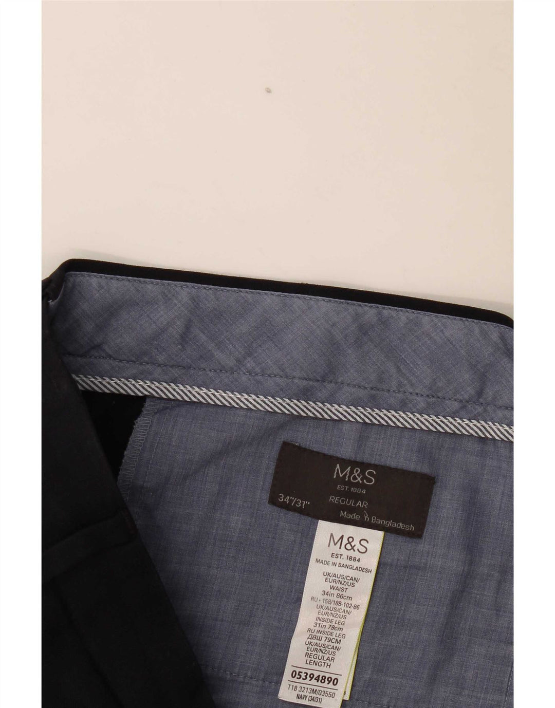 Pantaloni da abito regolari dritti da uomo Marks & Spencer W34 L31 Blu Navy