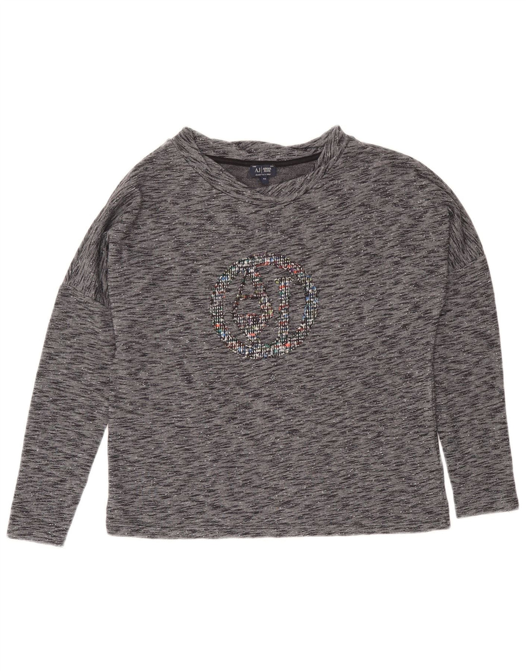 Top grafico da donna Armani Jeans manica lunga IT 42 Grigio medio chiazzato
