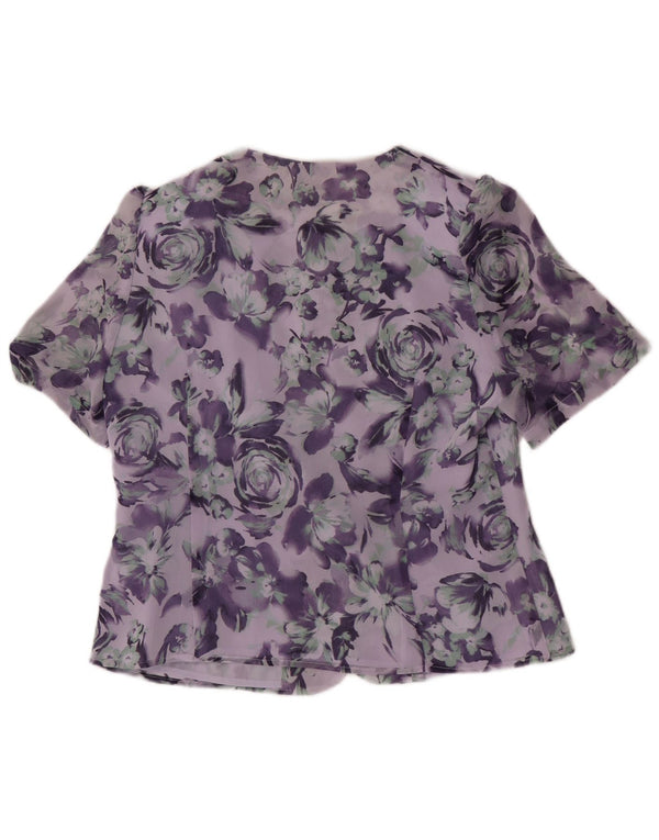 Eastex Donna Camicia a Maniche Corte Camicetta UK 10 Piccolo Poliestere Floreale Viola