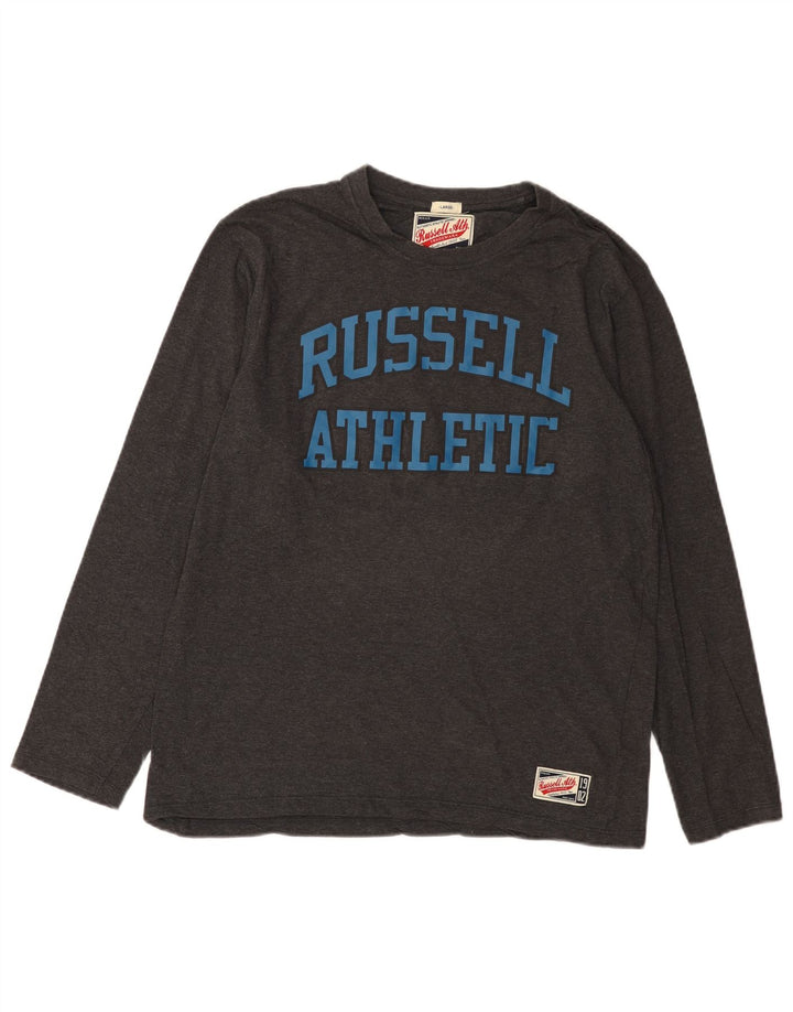 Russell Athletic Top grafico da uomo a maniche lunghe in cotone grigio grande