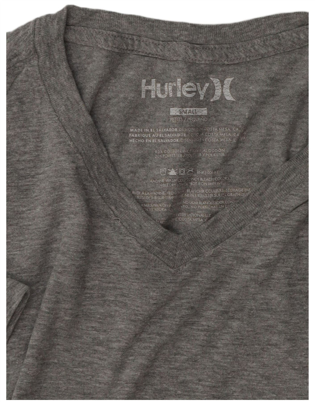 T-shirt da uomo Hurley Top Small in cotone chiazzato grigio