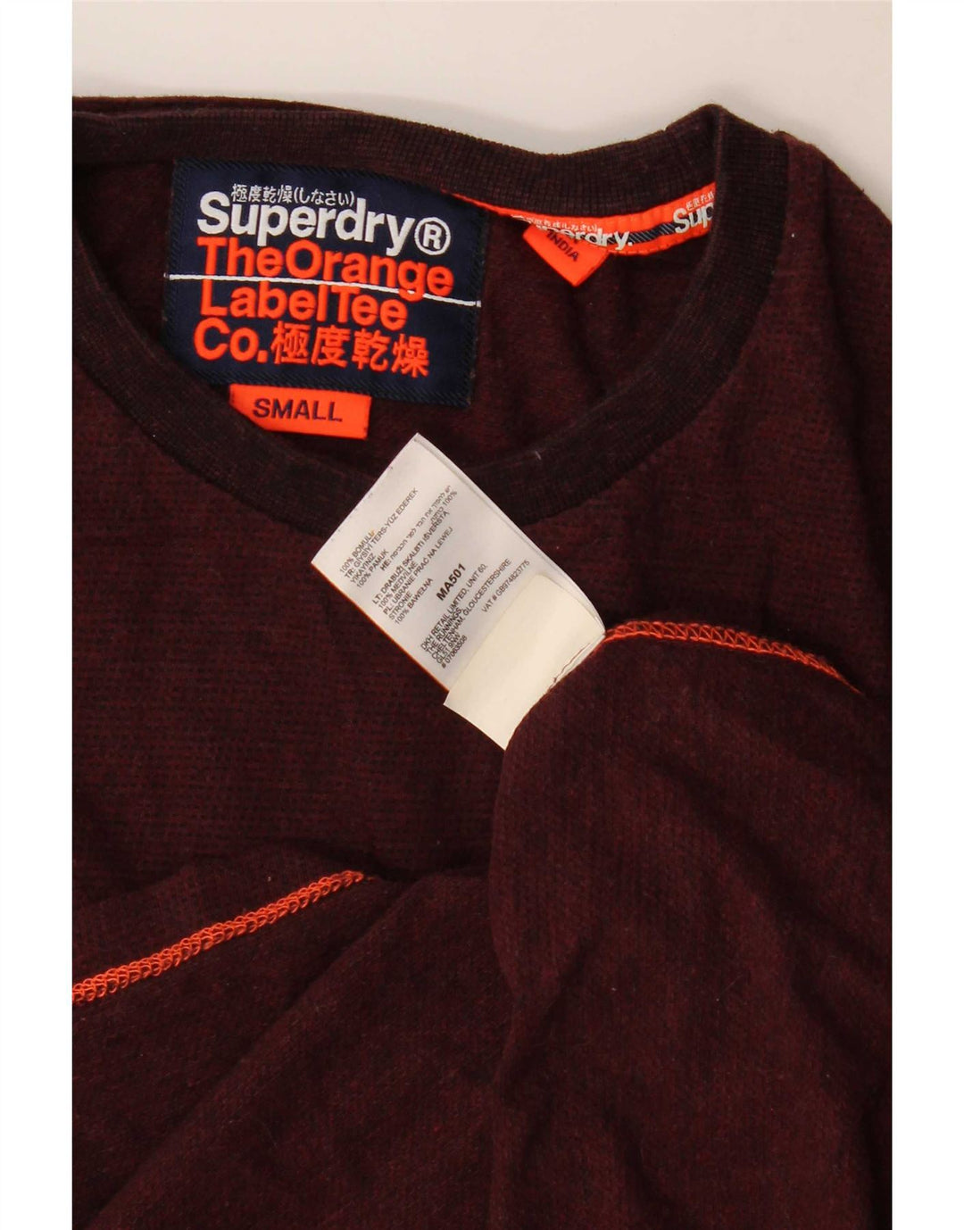 Top da uomo a maniche lunghe Superdry piccolo in cotone bordeaux