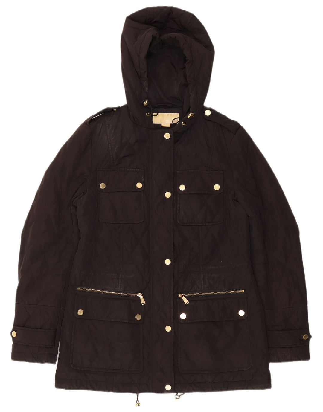 MICHAEL KORS Giacca trapuntata con cappuccio vestibilità ampia da donna UK 10 piccola nera