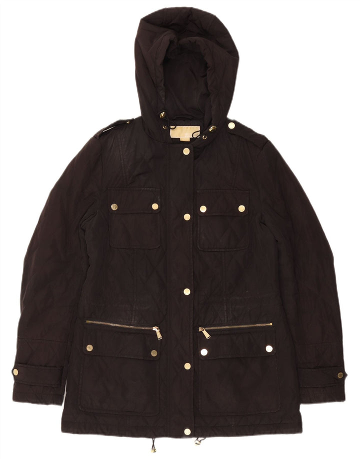 MICHAEL KORS Giacca trapuntata con cappuccio vestibilità ampia da donna UK 10 piccola nera