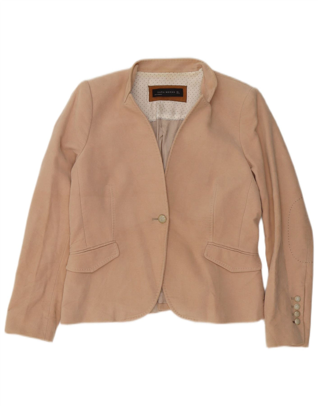 Giacca blazer a 1 bottone da donna Zara UK 14 grande cotone beige