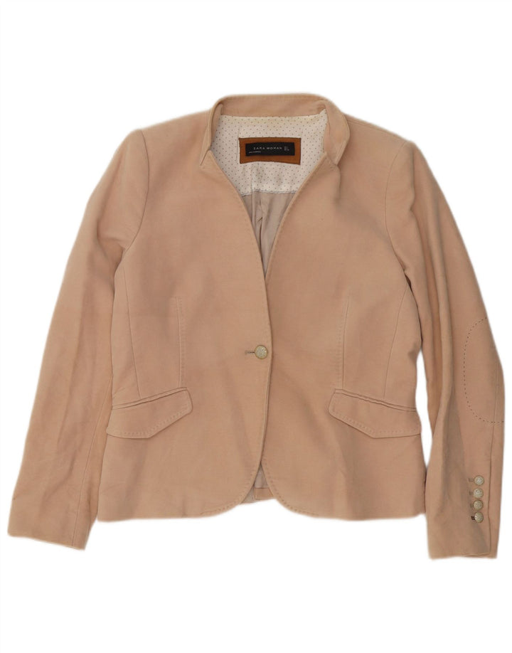 Giacca blazer a 1 bottone da donna Zara UK 14 grande cotone beige