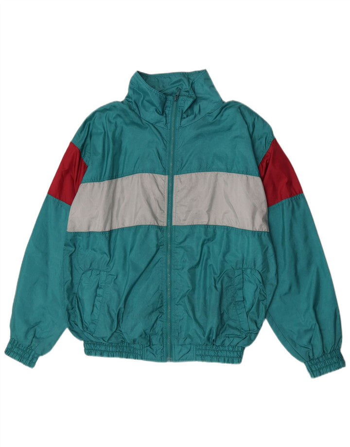 Giacca da ginnastica vintage da uomo in poliammide color block verde medio