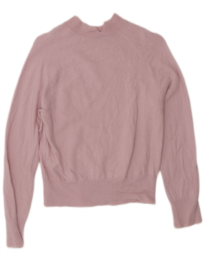 Maglione maglione da donna con collo alto Jigsaw UK 10 piccolo lana rosa