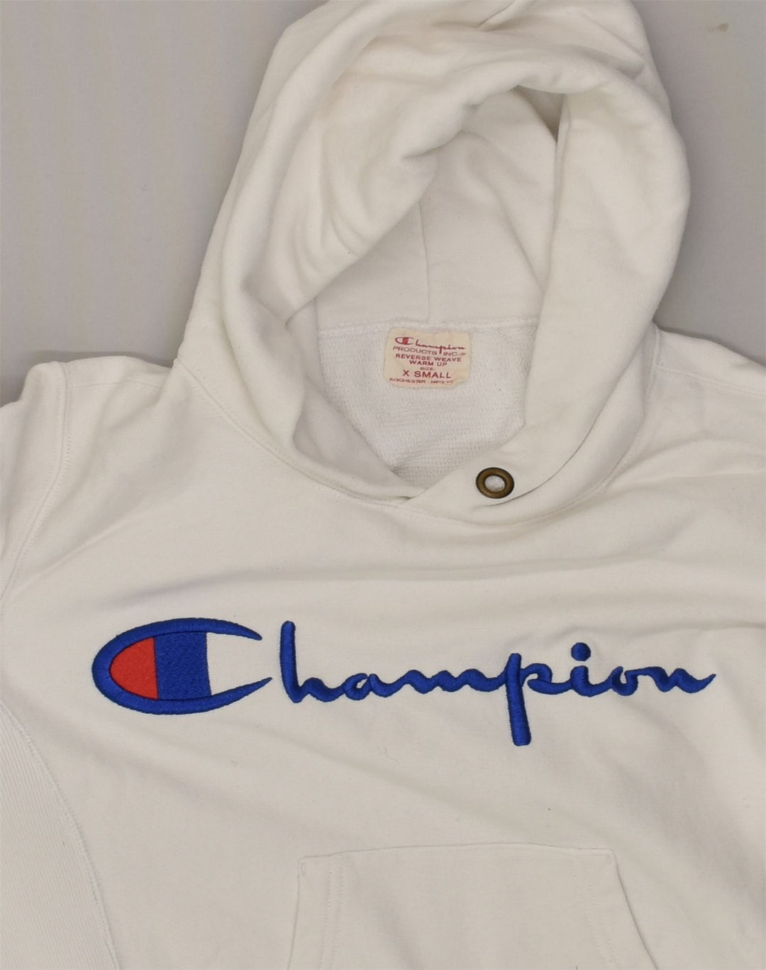 CHAMPION Mens Graphic Hoodie Jumper XS White Cotton | Vintage Champion | Thrift | Second-Hand Champion | Used Clothing | Messina Hembry 