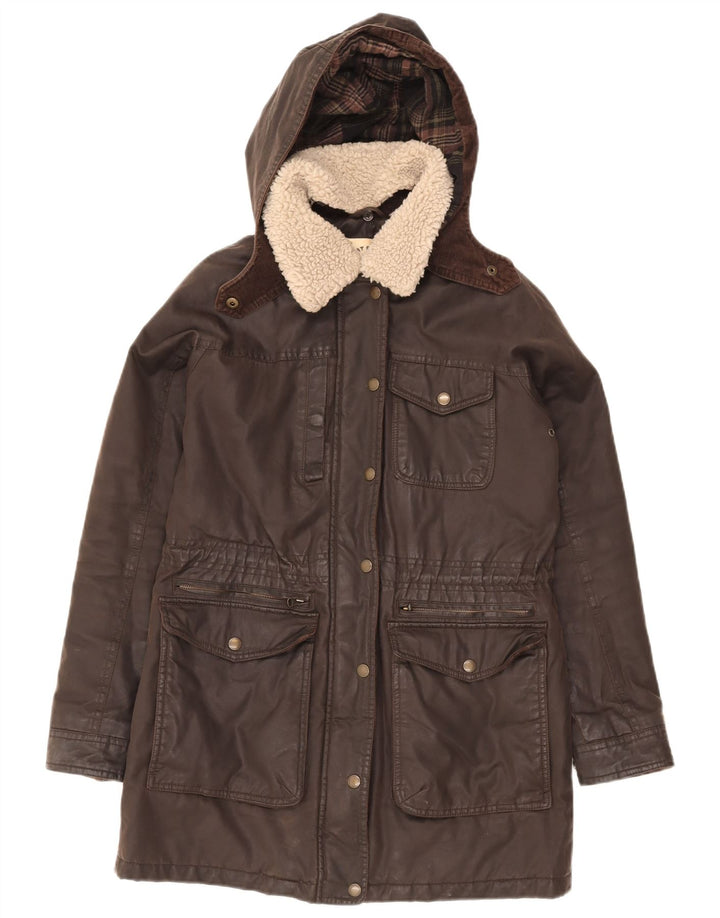 FAT FACE Womens Wax Hooded Parka Jacket UK 8 Small Brown Cotton