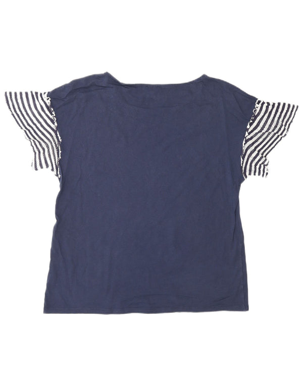 BENETTON T-shirt oversize da donna Top UK 14 Medium Navy Blue Striped