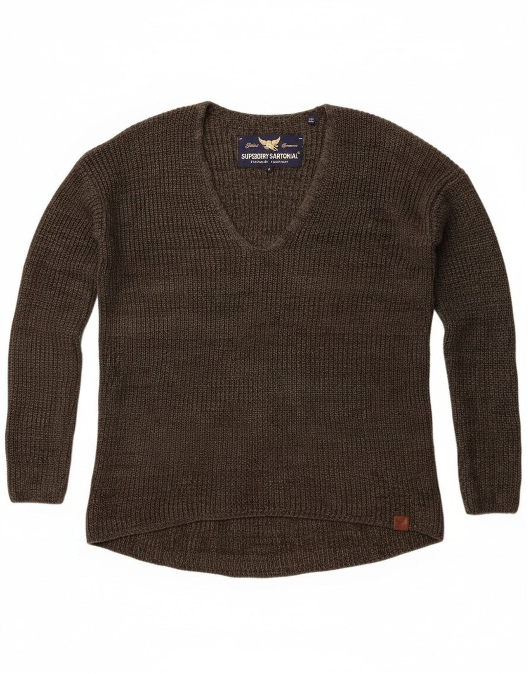 Maglione maglione oversize da donna con scollo a V Superdry UK 6 XS cotone kaki