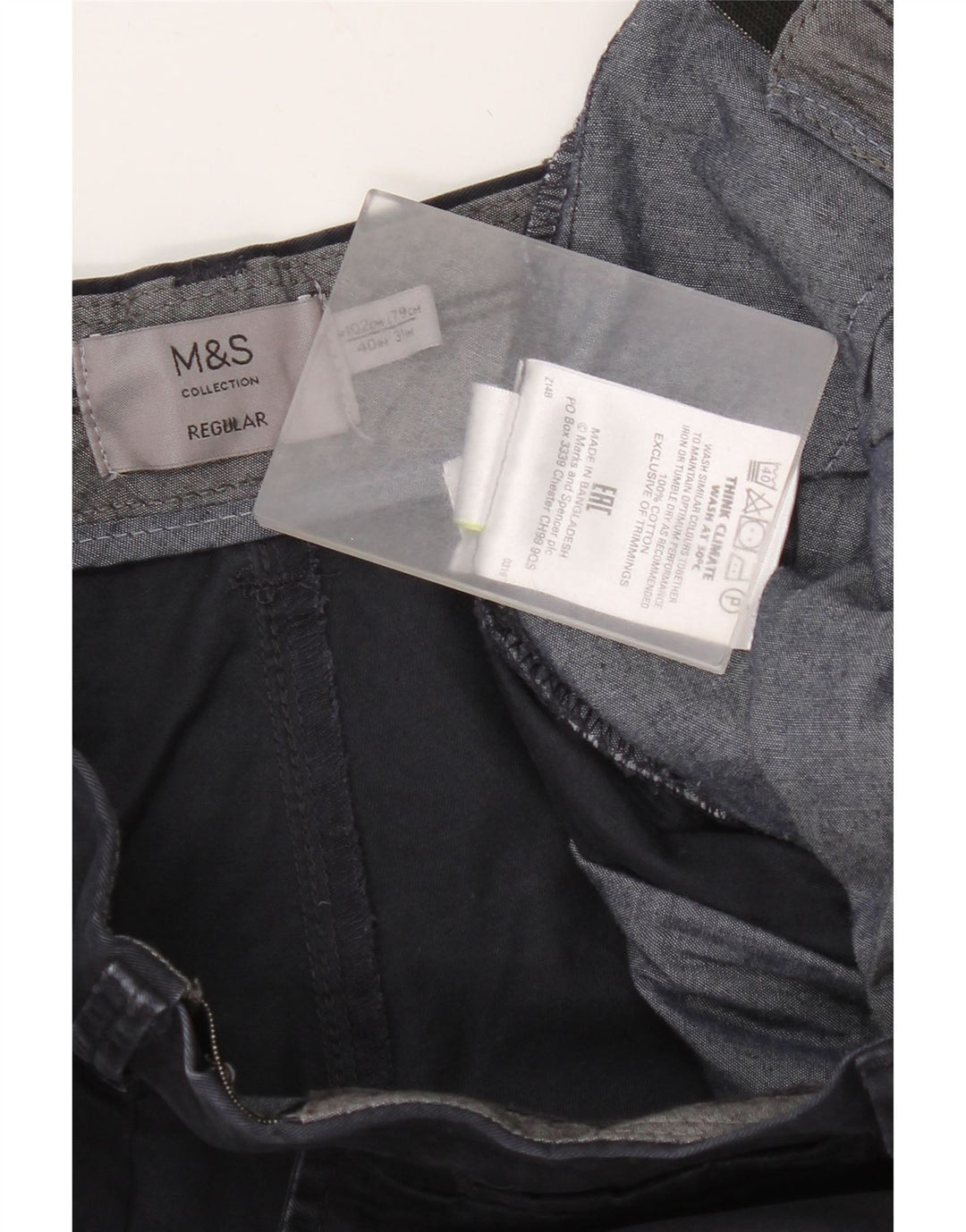 Pantaloni chino regolari da uomo Marks & Spencer W40 L31 cotone blu navy