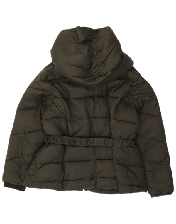 MONSOON Giacca imbottita con cappuccio da donna UK 18 XL Nylon kaki