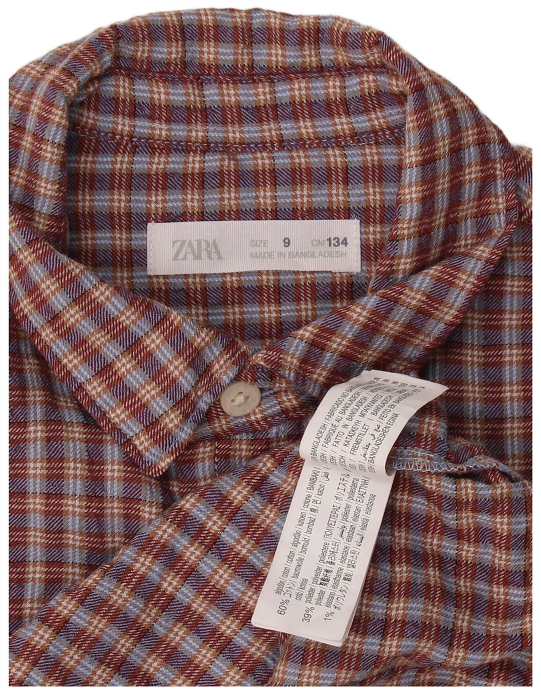 ZARA Camicia in Flanella da Bambino 8-9 Anni in Cotone a quadri Bordeaux