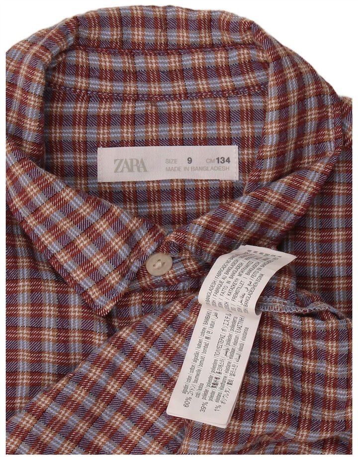 ZARA Camicia in Flanella da Bambino 8-9 Anni in Cotone a quadri Bordeaux