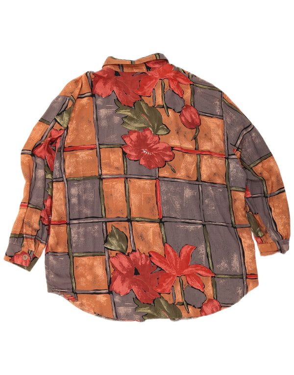 Camicetta camicia vintage da donna UK 22 3XL Viscosa floreale multicolore