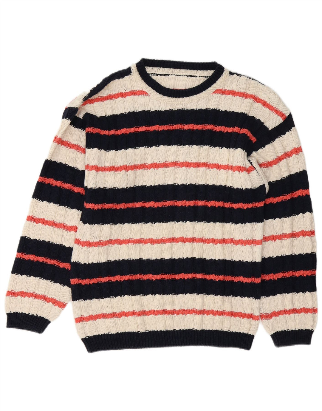 Maglione vintage da uomo con scollo a barca a righe multicolori