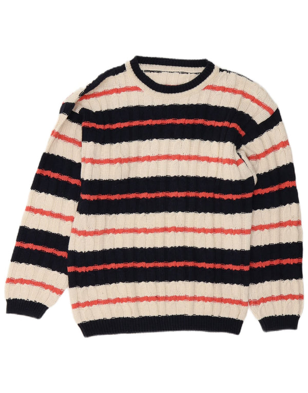 Maglione vintage da uomo con scollo a barca a righe multicolori