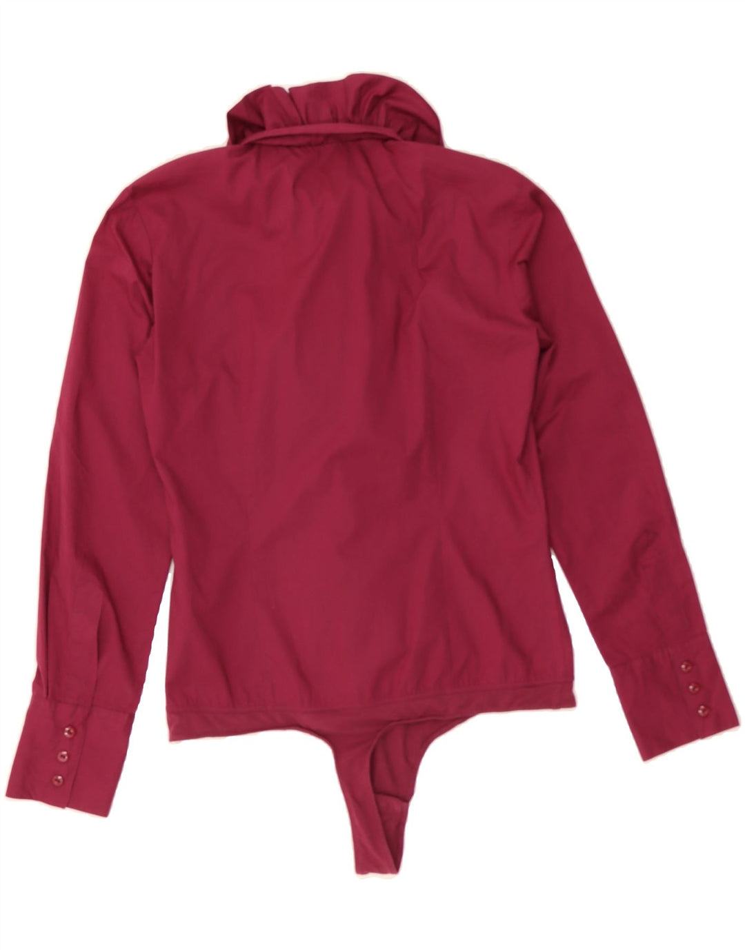BENETTON Womens Ruffle Front Bodysuit UK 12 Medium Burgundy Cotton Vintage Benetton and Second-Hand Benetton from Messina Hembry 