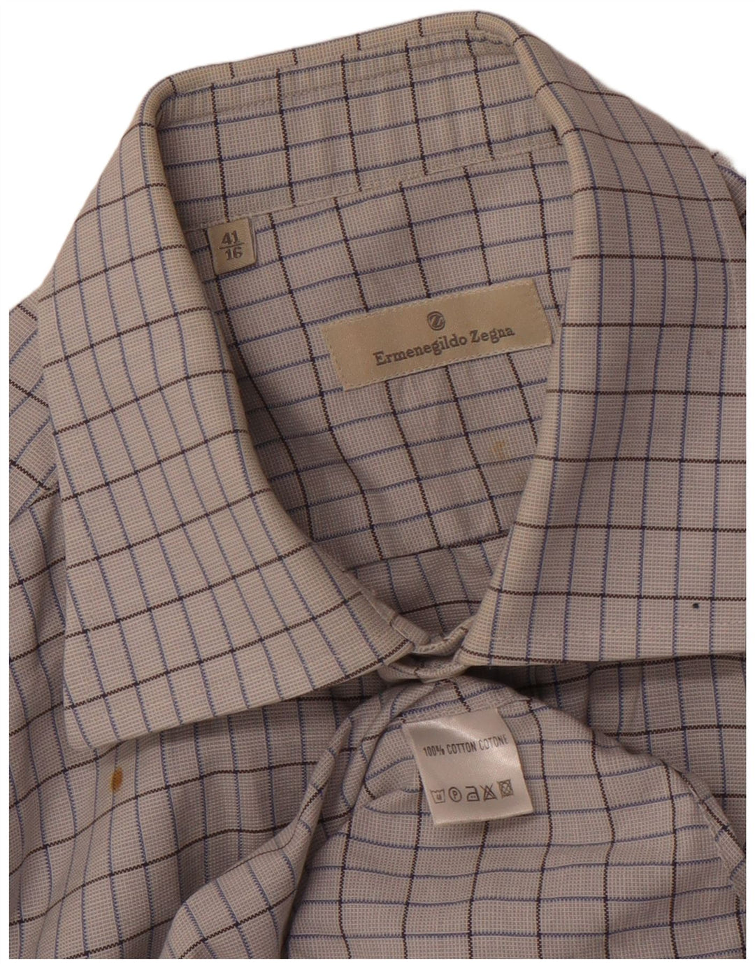 Camicia da uomo ERMENEGILDO ZEGNA Taglia 41 16 Cotone a quadri bianco sporco grande