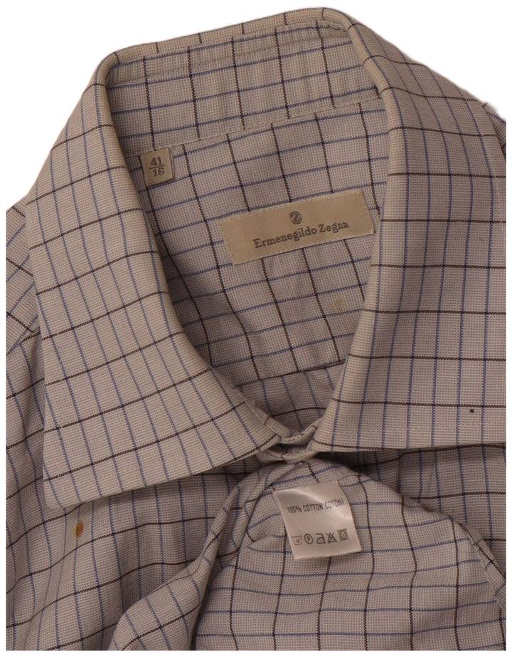 Camicia da uomo ERMENEGILDO ZEGNA Taglia 41 16 Cotone a quadri bianco sporco grande