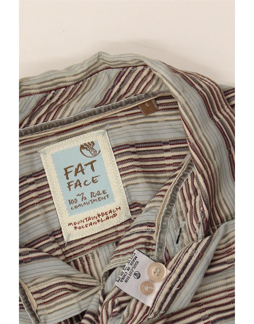 FAT FACE Camicia da uomo piccola in cotone a righe grigie