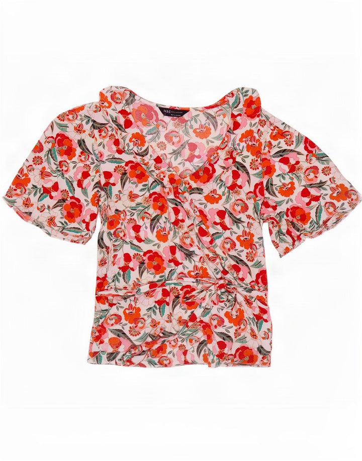 Top camicetta da donna Marks & Spencer UK 10 piccola viscosa floreale multicolore