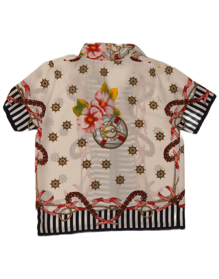 Camicetta camicia vintage oversize da donna con motivo astratto US 4 piccola bianca