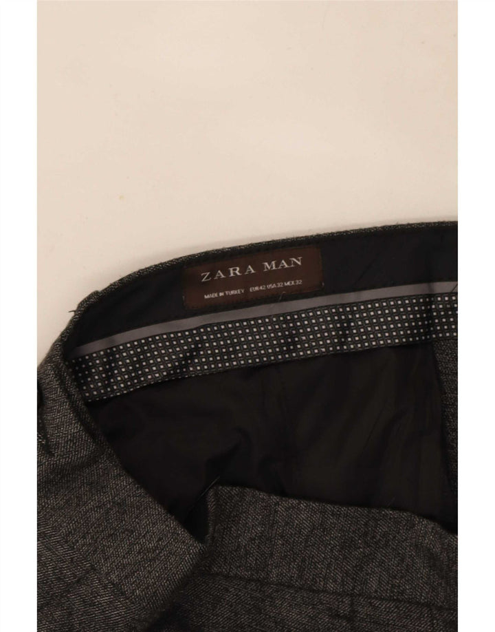 Pantaloni da abito slim da uomo Zara EU 42 Large W32 L32 Poliestere grigio