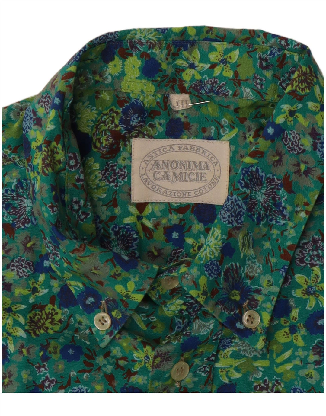 ANONIMA CAMICIE Camicia da uomo a maniche corte in cotone floreale verde medio