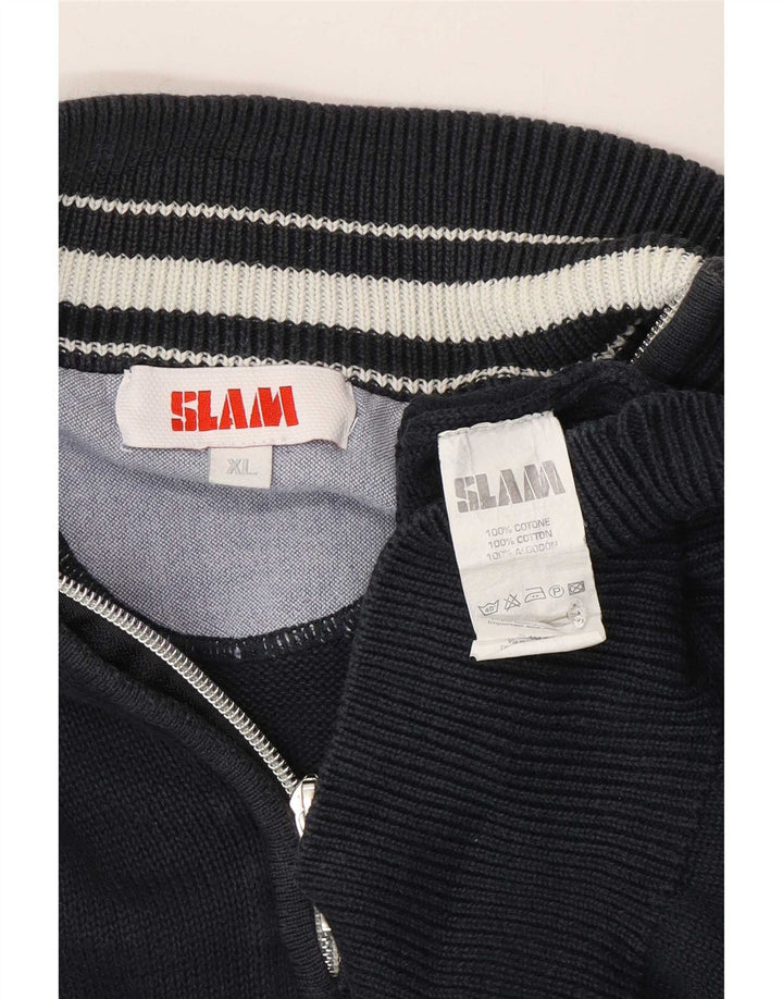 Maglione da uomo Slam con zip e collo XL in cotone blu navy