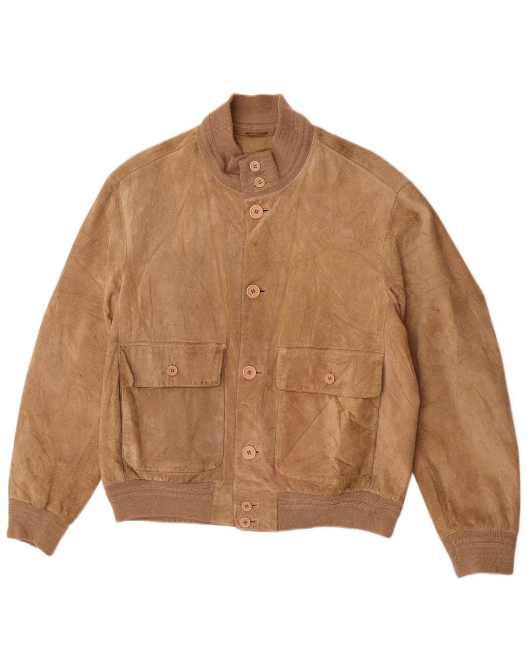 Giubbotto bomber in pelle scamosciata vintage da uomo EU 48 in pelle beige media