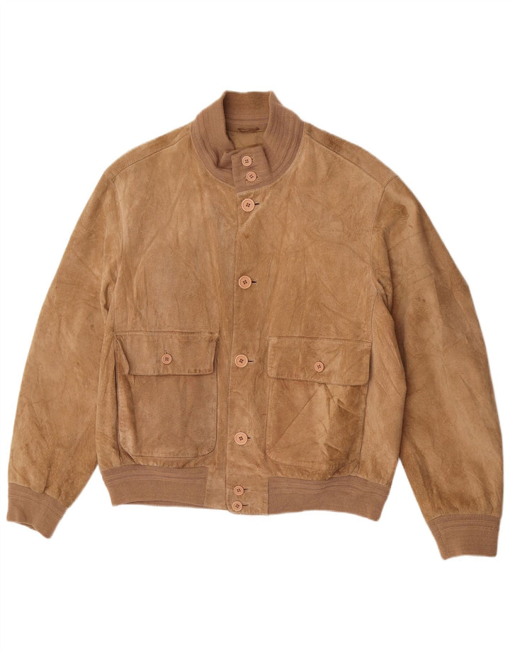 Giubbotto bomber in pelle scamosciata vintage da uomo EU 48 in pelle beige media