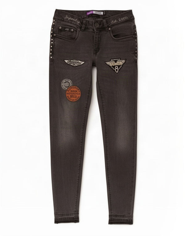 Jeans skinny da donna Superdry Cassie Graphic Distressed W26 L28 in cotone grigio