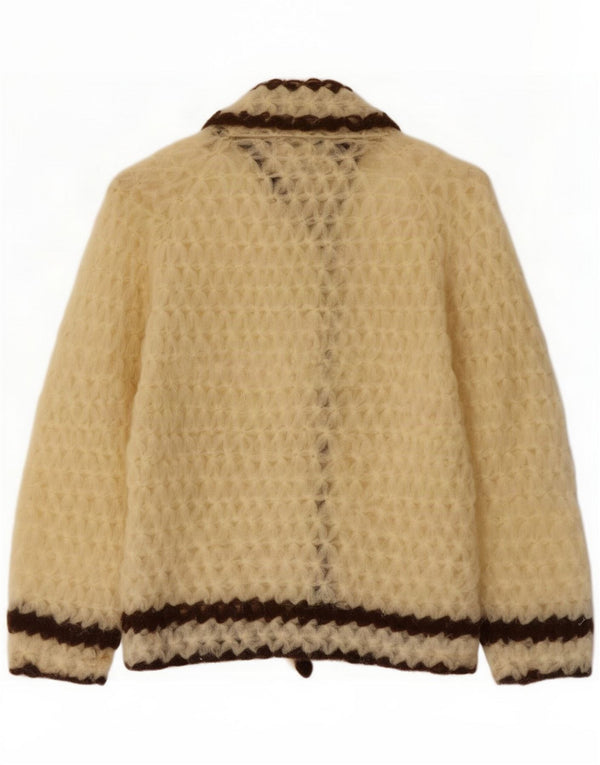 Maglione cardigan da donna vintage UK 12 medio a righe bianco sporco