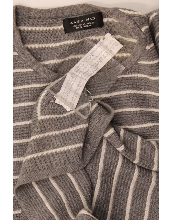 Top Zara da uomo a maniche lunghe in cotone a righe grigie piccole