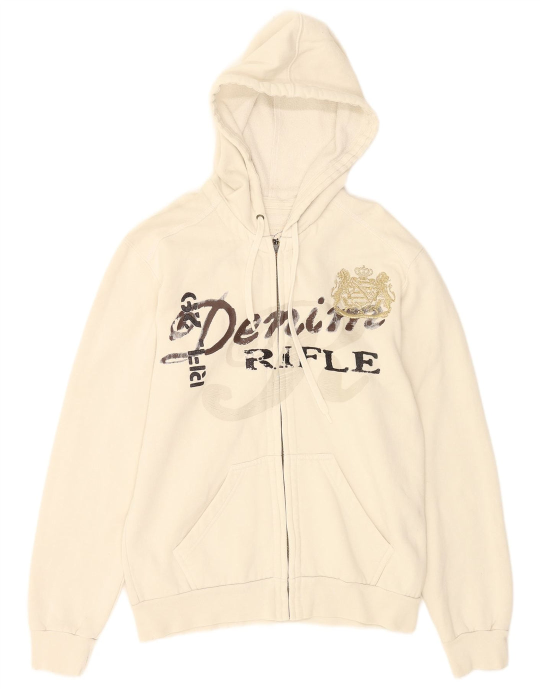 Maglione con cappuccio e zip grafica da uomo Rifle in cotone bianco medio