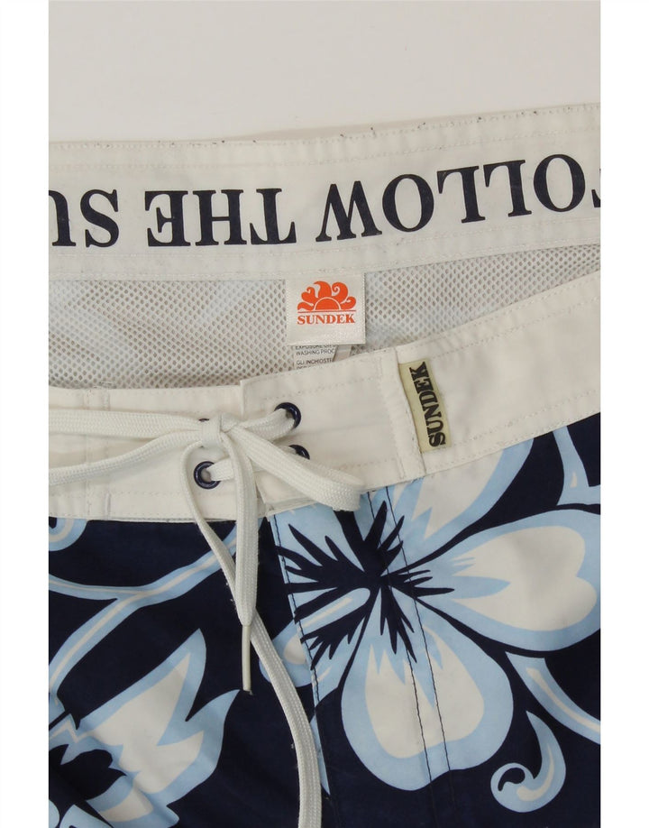 Pantaloncini da bagno da uomo Sundek medio blu navy floreale poliestere hawaiano