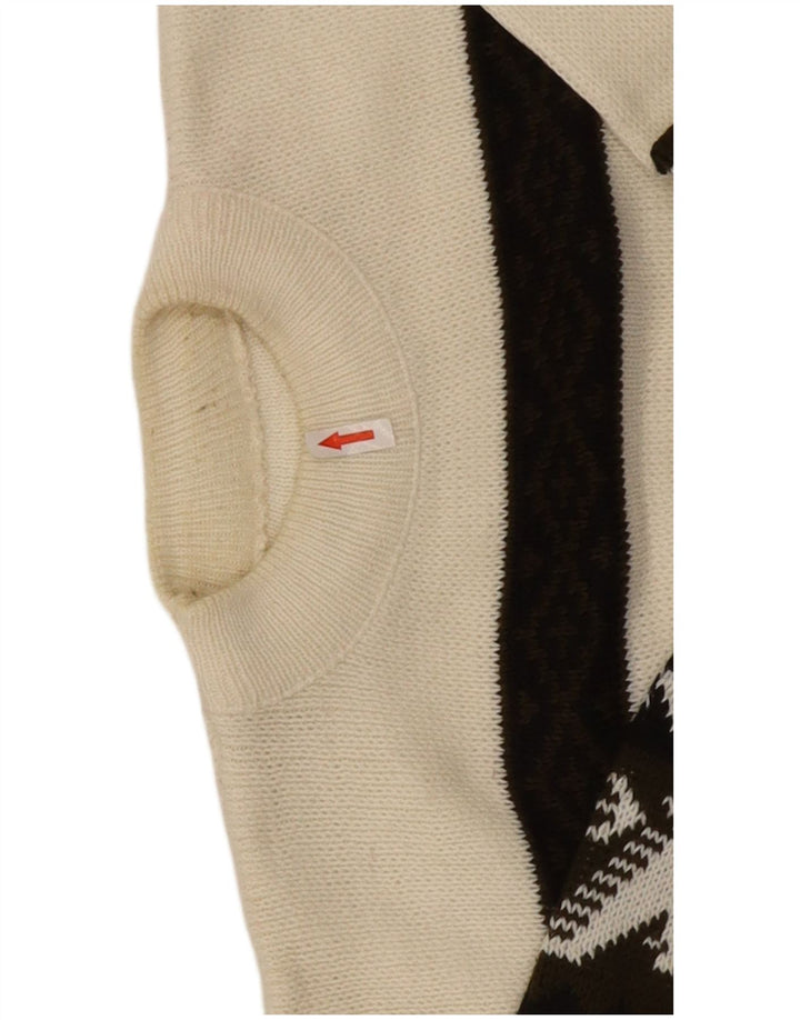 Maglione da uomo vintage con collo alto e grafica, grande Fair Isle bianco