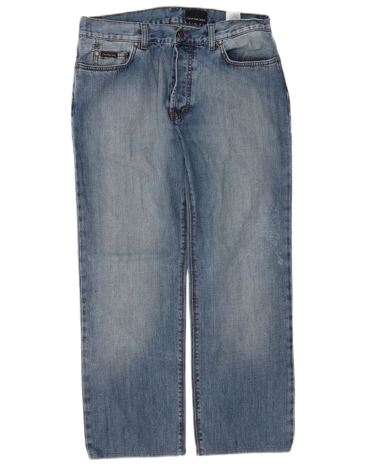 Jeans dritti invecchiati da uomo Calvin Klein W33 L27 cotone blu