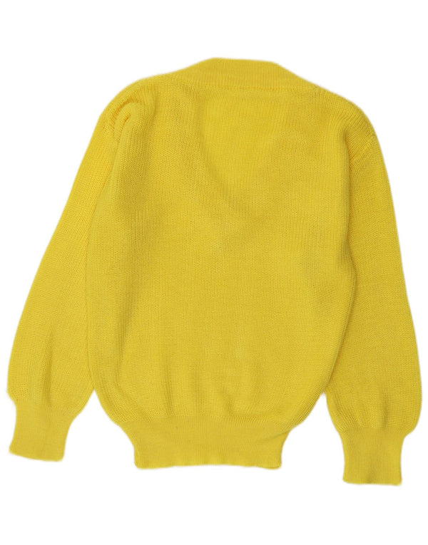 Maglione maglione vintage da donna con scollo a V UK 16 grande giallo