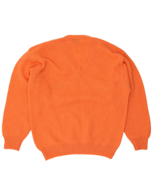 Maglione vintage da uomo con scollo a V, grande, in lana arancione