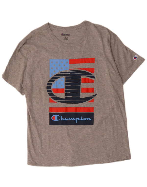 T-shirt grafica da uomo Champion Top grande in cotone grigio