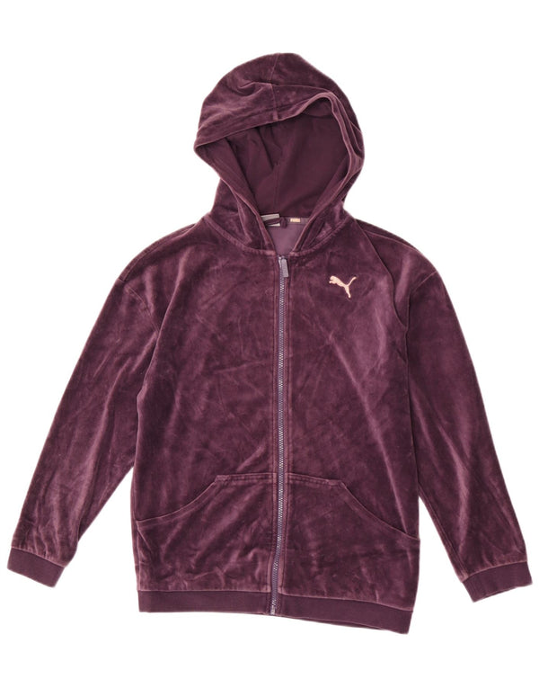 Felpa con cappuccio e zip in velluto per ragazze Puma 13-14 anni in cotone viola