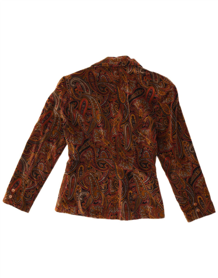 Giacca blazer a 3 bottoni da donna Madeleine UK 10 piccolo cotone Paisley marrone