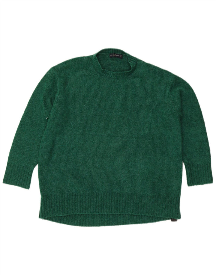 Maglione maglione girocollo da donna Zara UK 14 Acrilico verde medio