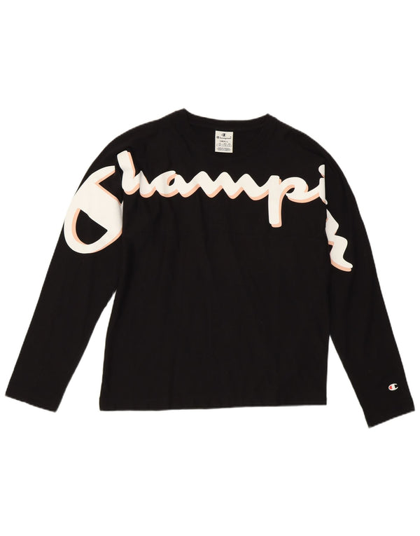 CHAMPION Top grafico da donna a maniche lunghe UK 10 Small Nero