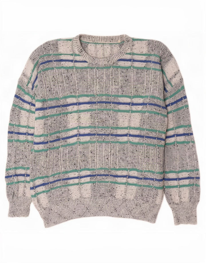 Maglione girocollo da uomo vintage a quadri grigi grandi